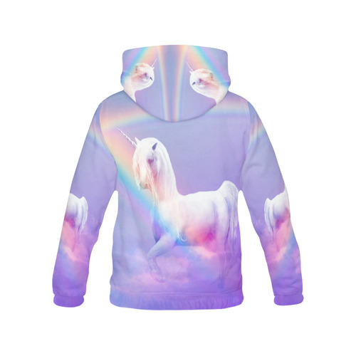 Unicorn and Rainbow All Over Print Hoodie for Women (USA Size) (Model H13)