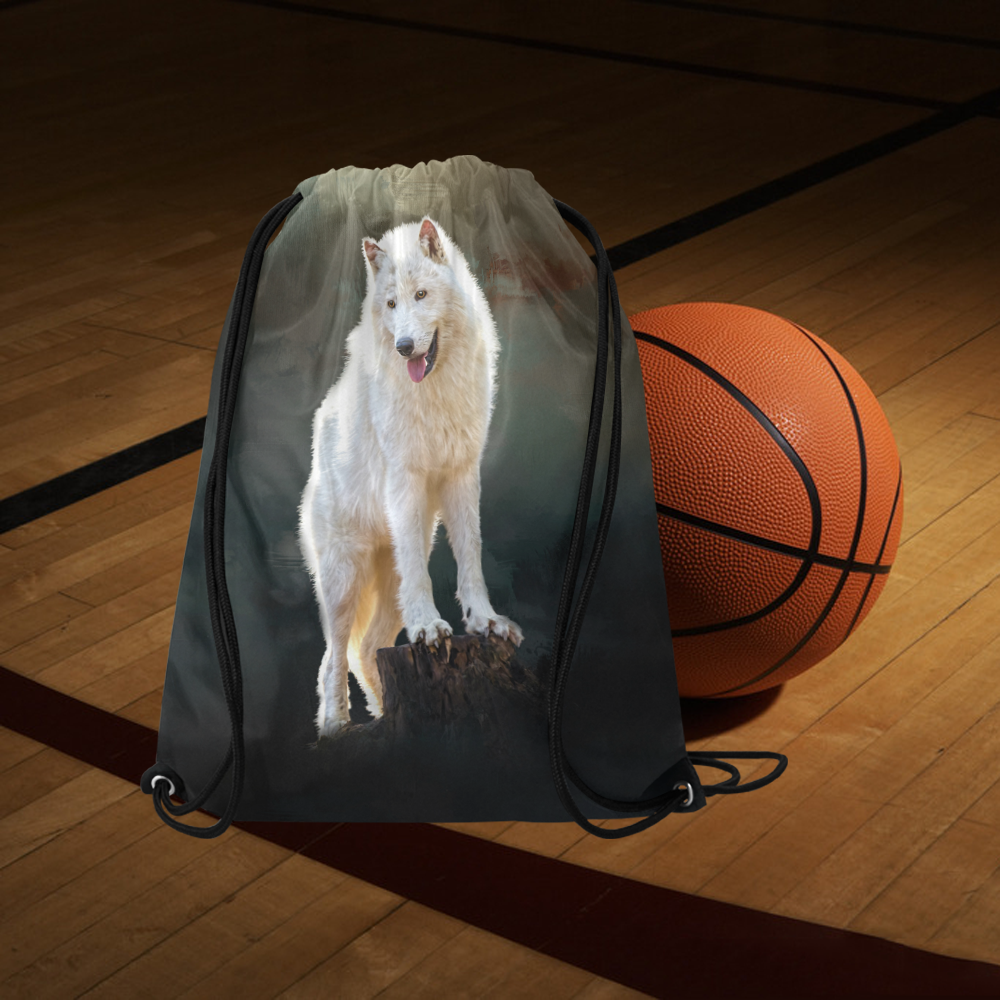 A wonderful painted arctic wolf Large Drawstring Bag Model 1604 (Twin Sides)  16.5"(W) * 19.3"(H)