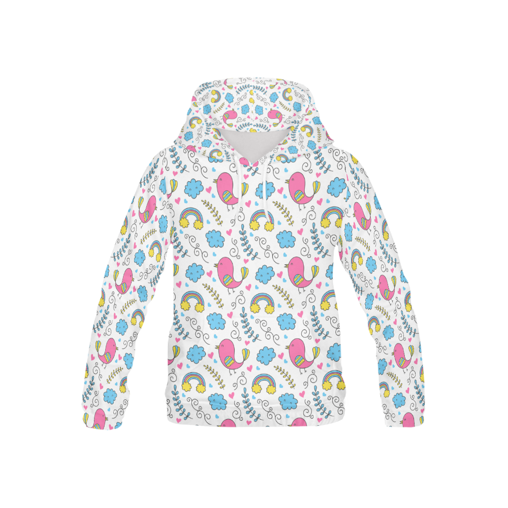 Cute Spring Birds Pattern All Over Print Hoodie for Kid (USA Size) (Model H13)