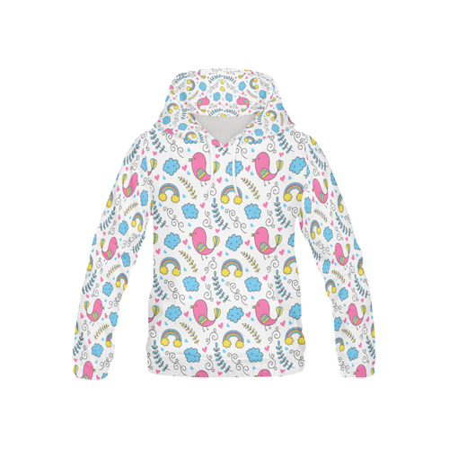 Cute Spring Birds Pattern All Over Print Hoodie for Kid (USA Size) (Model H13)