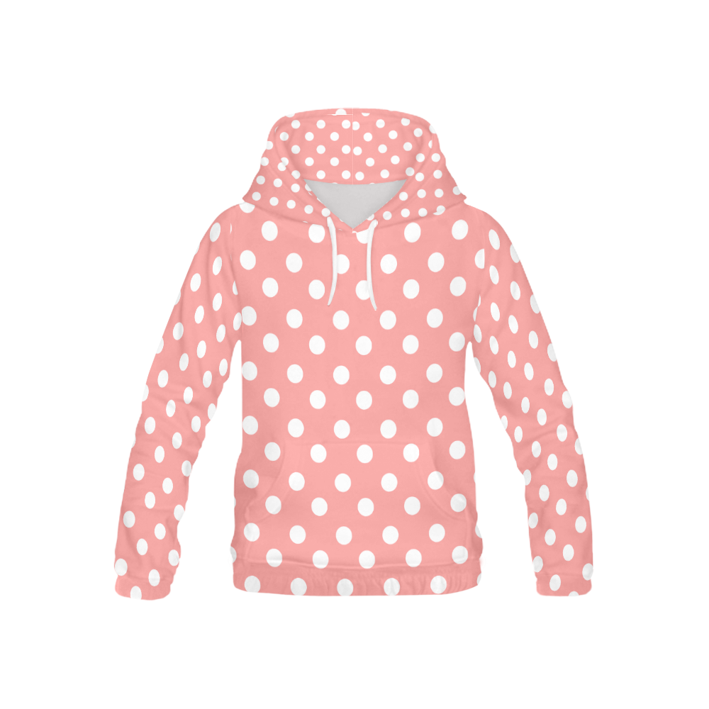 Coral Pink Polka Dots All Over Print Hoodie for Kid (USA Size) (Model H13)