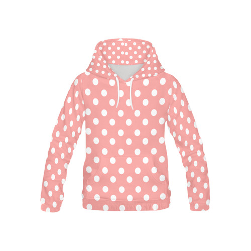 Coral Pink Polka Dots All Over Print Hoodie for Kid (USA Size) (Model H13)