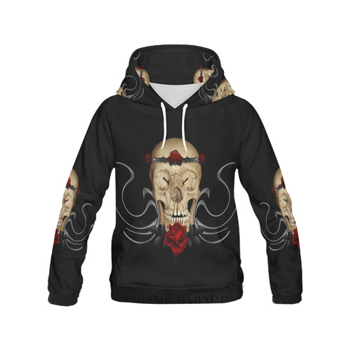 Queen Of Roses Gothic Skull All Over Print Hoodie for Women (USA Size) (Model H13)