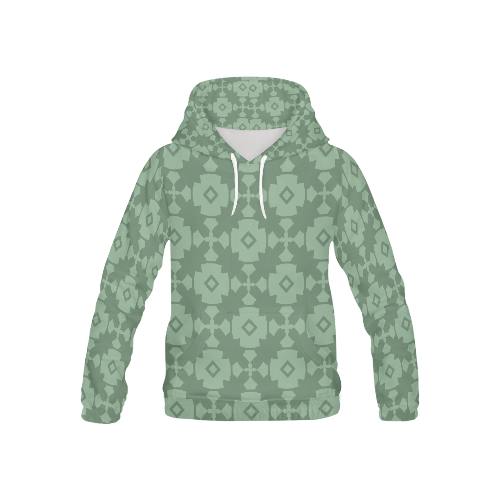 Green Geometric Tile Pattern All Over Print Hoodie for Kid (USA Size) (Model H13)