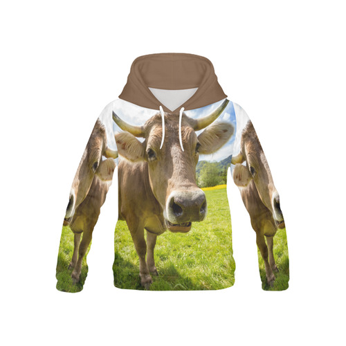 Photography Pretty Blond Cow On Grass All Over Print Hoodie for Kid (USA Size) (Model H13)