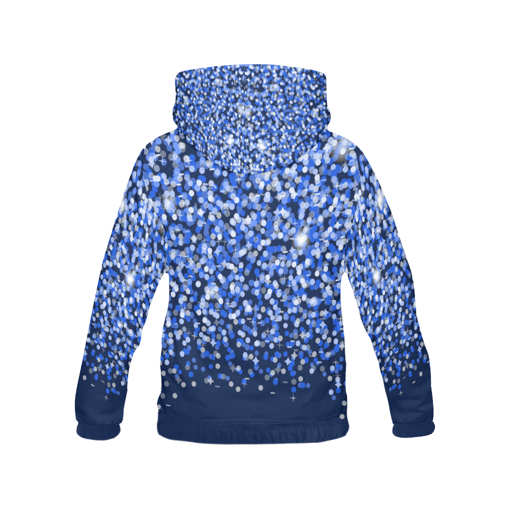 Blue Glitter All Over Print Hoodie for Women (USA Size) (Model H13)