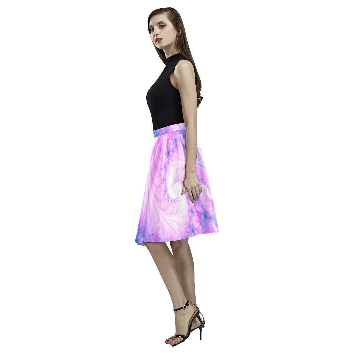 Chic and elegant spiral fractal Melete Pleated Midi Skirt (Model D15)