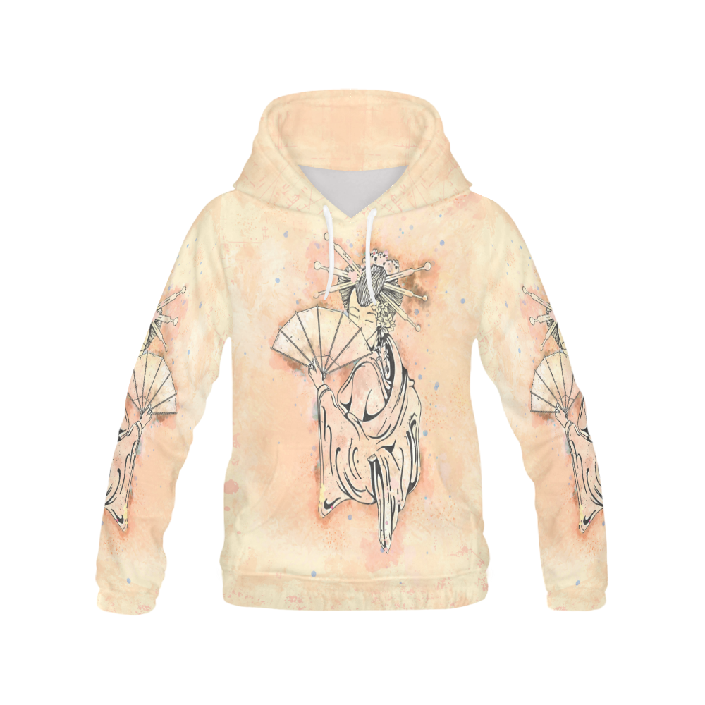 Vintage japanese beautiful geisha girl All Over Print Hoodie for Women (USA Size) (Model H13)