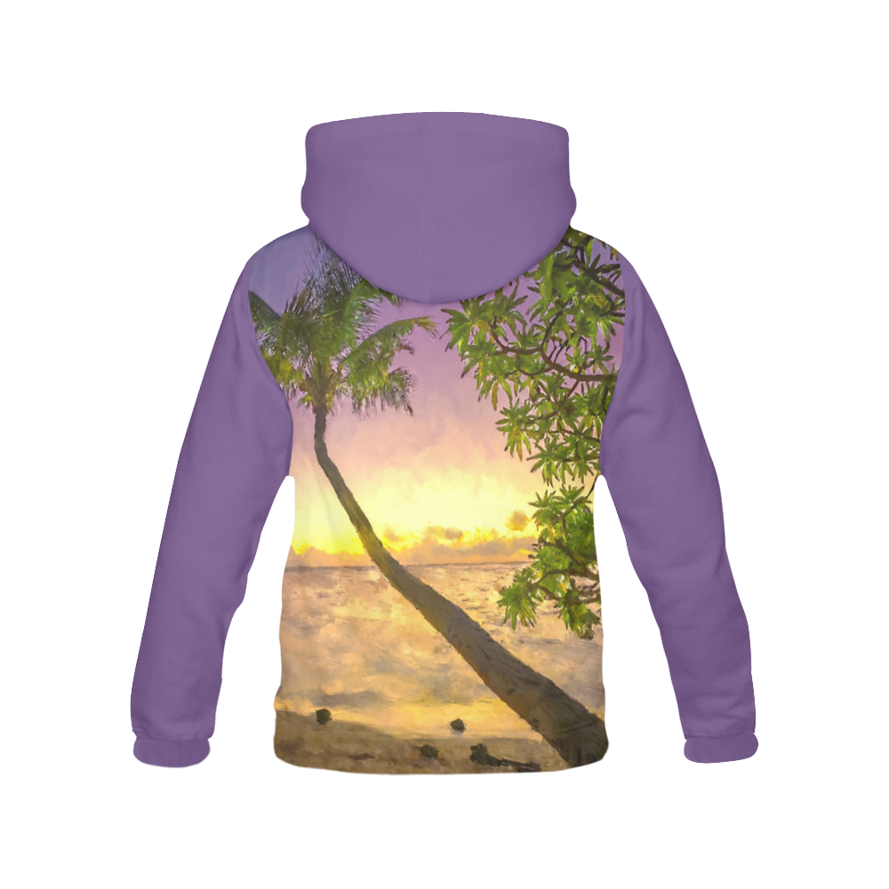 Painting tropical sunset beach with palms All Over Print Hoodie for Men (USA Size) (Model H13)