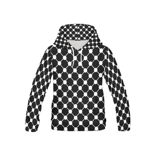 Black and White Trellis Dots All Over Print Hoodie for Kid (USA Size) (Model H13)