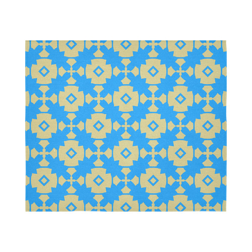 Blue Gold Geometric Cotton Linen Wall Tapestry 60"x 51"