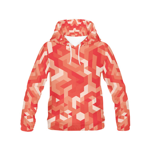ALL OVER PRINT HOODIE : Techno red squares All Over Print Hoodie for Women (USA Size) (Model H13)