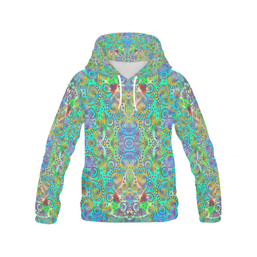 Oriental Flowers Spirals Ornaments Soft Colored All Over Print Hoodie for Women (USA Size) (Model H13)
