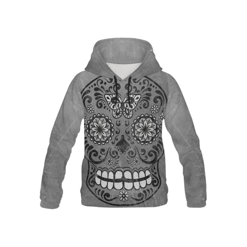Dark gothic silver grey sugar skull All Over Print Hoodie for Kid (USA Size) (Model H13)