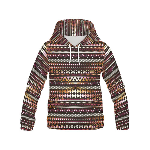 Gold N Maroon Tribal Pattern All Over Print Hoodie for Women (USA Size) (Model H13)