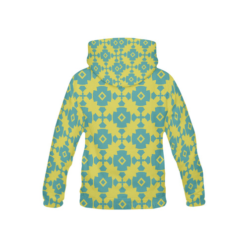 Yellow Teal Geometric Tile Pattern All Over Print Hoodie for Kid (USA Size) (Model H13)
