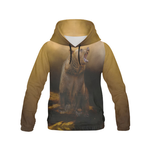Roaring grizzly bear All Over Print Hoodie for Women (USA Size) (Model H13)