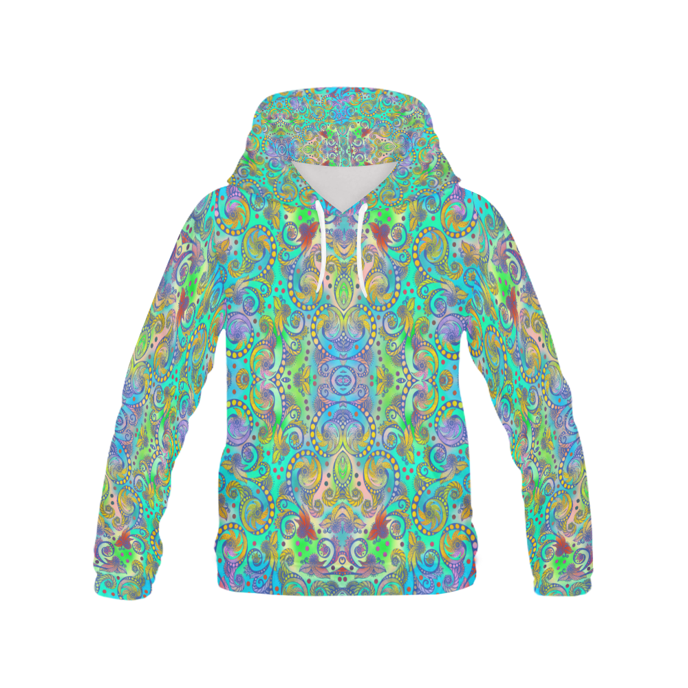 Oriental Flowers Spirals Ornaments Soft Colored All Over Print Hoodie for Men (USA Size) (Model H13)