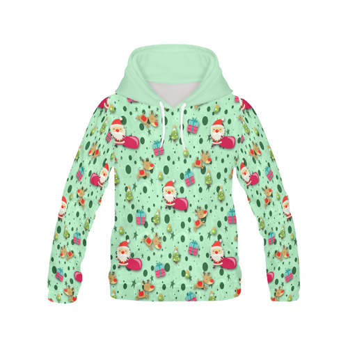 Green Christmas Pattern All Over Print Hoodie for Women (USA Size) (Model H13)