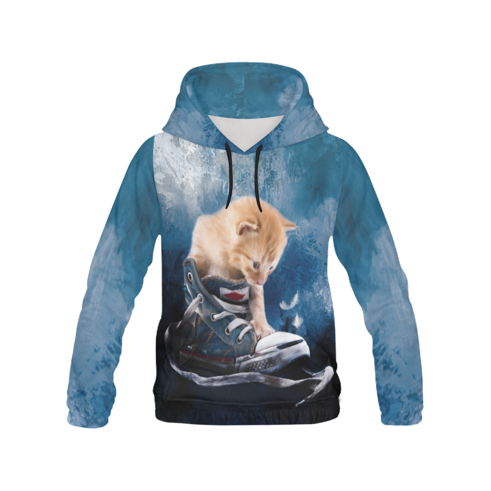 Cute painted red kitten plays in sneakers All Over Print Hoodie for Women (USA Size) (Model H13)