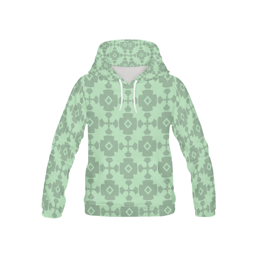 Mint Green Geometric Tile Pattern All Over Print Hoodie for Kid (USA Size) (Model H13)