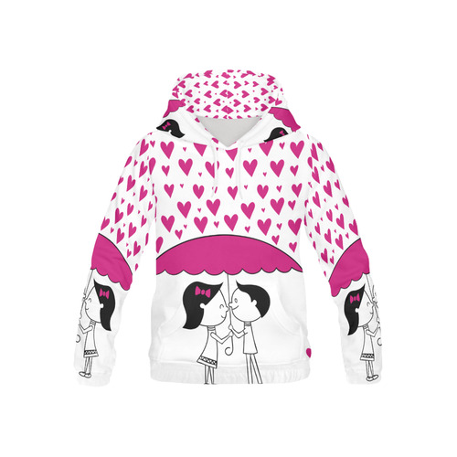 Romantic Couple With Hearts All Over Print Hoodie for Kid (USA Size) (Model H13)