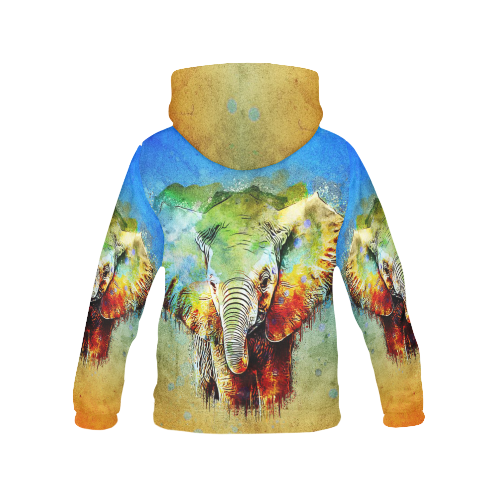 watercolor elephant All Over Print Hoodie for Women (USA Size) (Model H13)