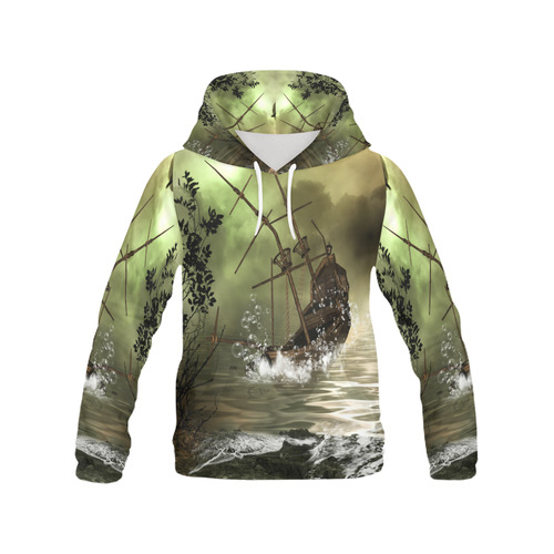 Ship wreck in the night All Over Print Hoodie for Women (USA Size) (Model H13)