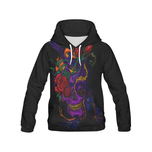 Funny Funky Sugar Skull All Over Print Hoodie for Women (USA Size) (Model H13)