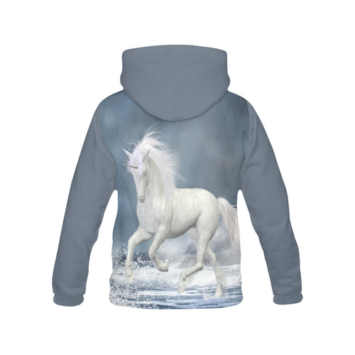 A white Unicorn wading in the water All Over Print Hoodie for Women (USA Size) (Model H13)