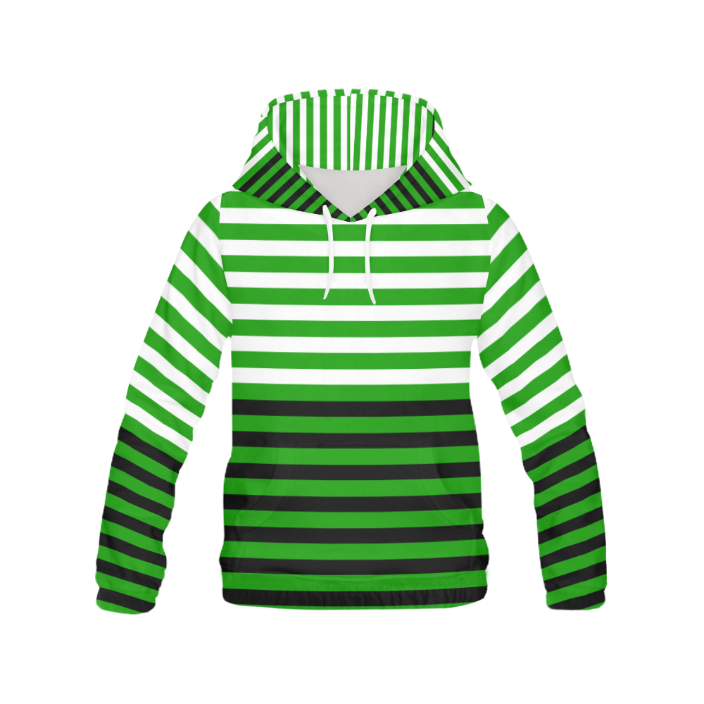 Wide White & Black Flat Stripes Pattern All Over Print Hoodie for Women (USA Size) (Model H13)