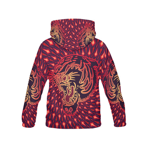 Roaring TIGER TATTOO Red Black EXPLOSION All Over Print Hoodie for Women (USA Size) (Model H13)