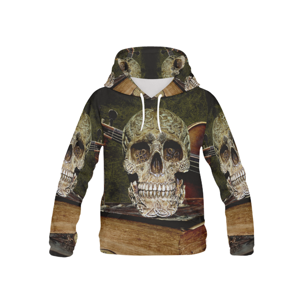 Funny Skull and Book All Over Print Hoodie for Kid (USA Size) (Model H13)