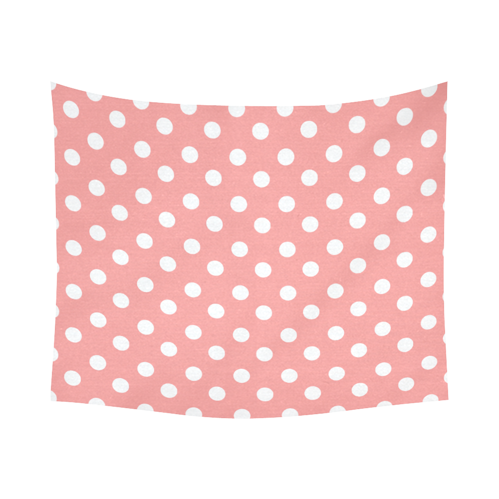 Coral Pink Polka Dots Cotton Linen Wall Tapestry 60"x 51"