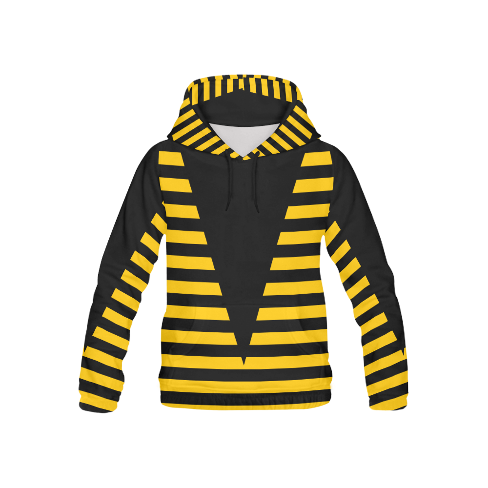 Geometric Style Black solid Stripes Big Triangle All Over Print Hoodie for Kid (USA Size) (Model H13)