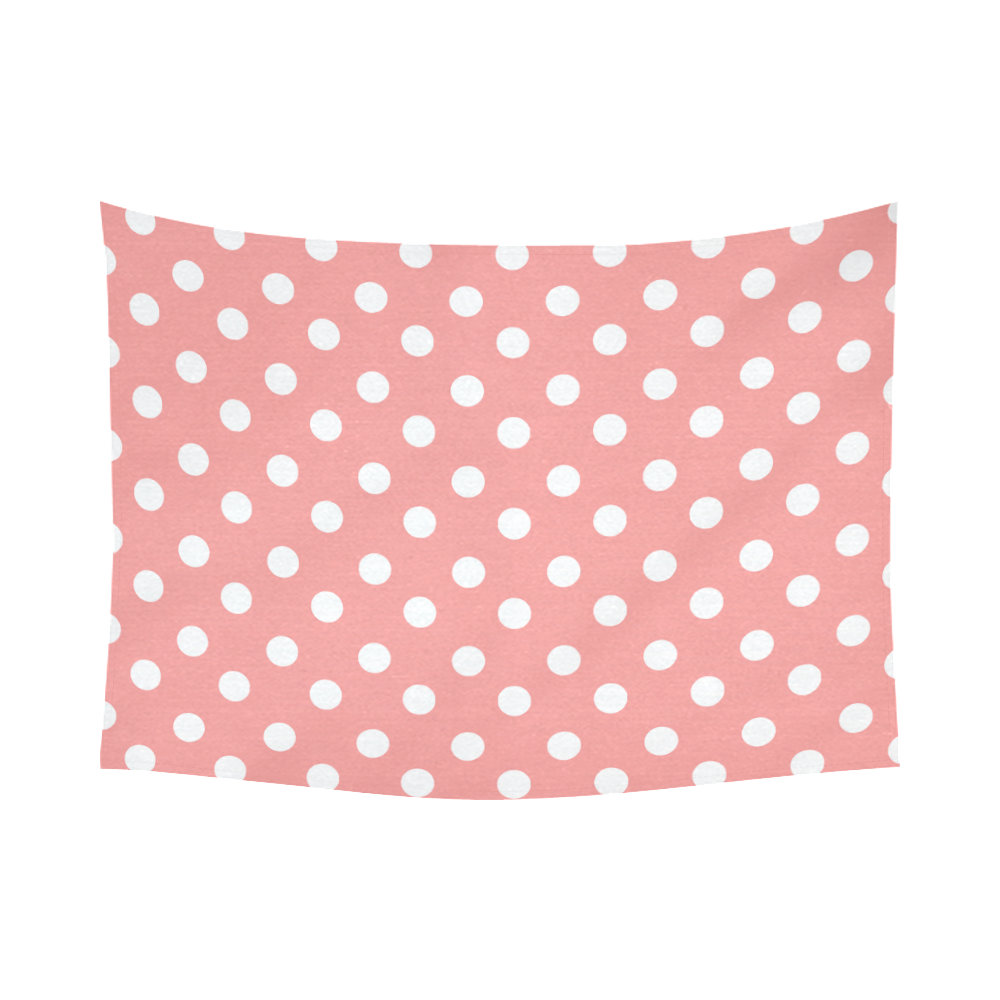 Coral Pink Polka Dots Cotton Linen Wall Tapestry 80"x 60"