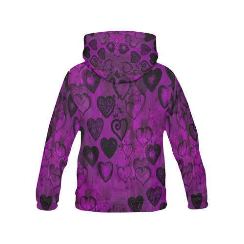 Grunge Purpe Hearts All Over Print Hoodie for Women (USA Size) (Model H13)