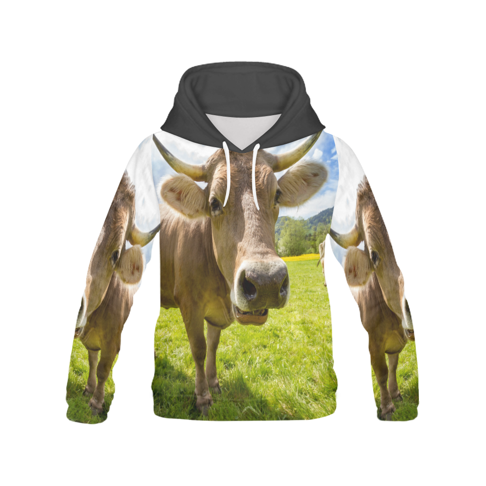 Photography Pretty Blond Cow On Grass All Over Print Hoodie for Men (USA Size) (Model H13)
