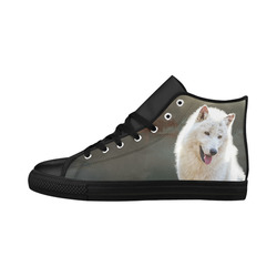 A wonderful painted arctic wolf Aquila High Top Microfiber Leather Men's Shoes/Large Size (Model 032)