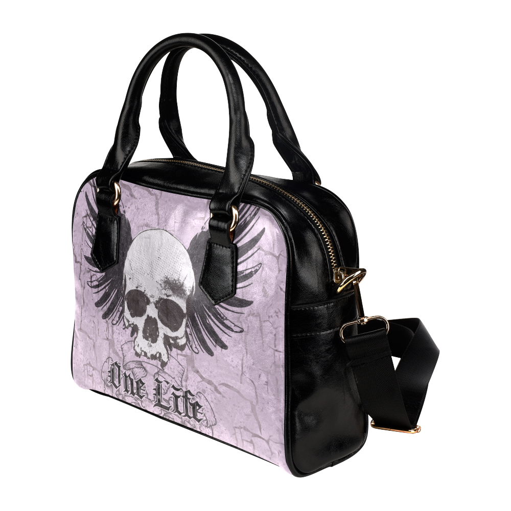 One Life Vintage Style Skull One Life Shoulder Handbag (Model 1634)