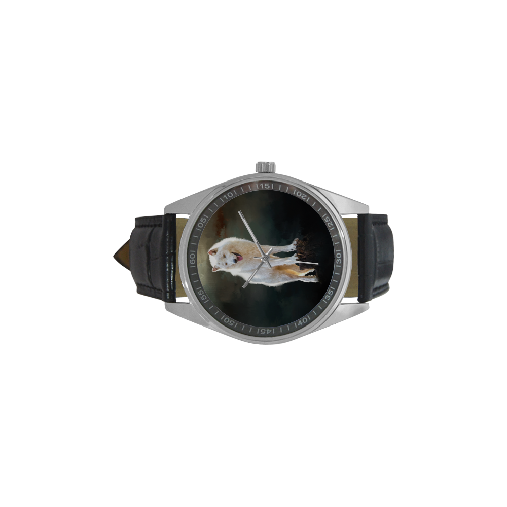 A wonderful painted arctic wolf Men's Casual Leather Strap Watch(Model 211)