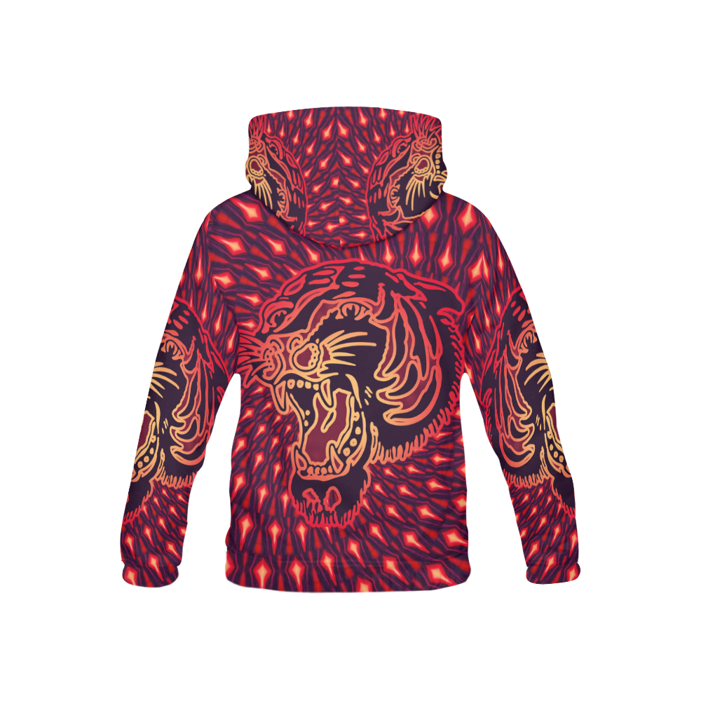 Roaring TIGER TATTOO Red Black EXPLOSION All Over Print Hoodie for Kid (USA Size) (Model H13)