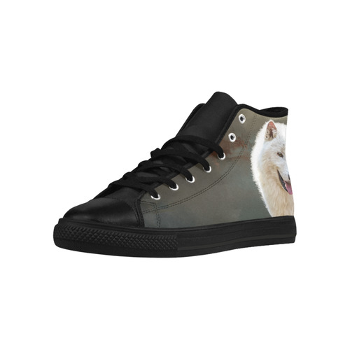A wonderful painted arctic wolf Aquila High Top Microfiber Leather Men's Shoes (Model 032)