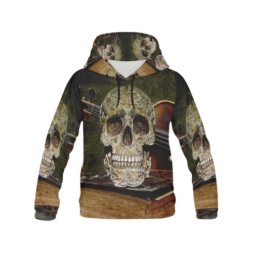 Funny Skull and Book All Over Print Hoodie for Men (USA Size) (Model H13)