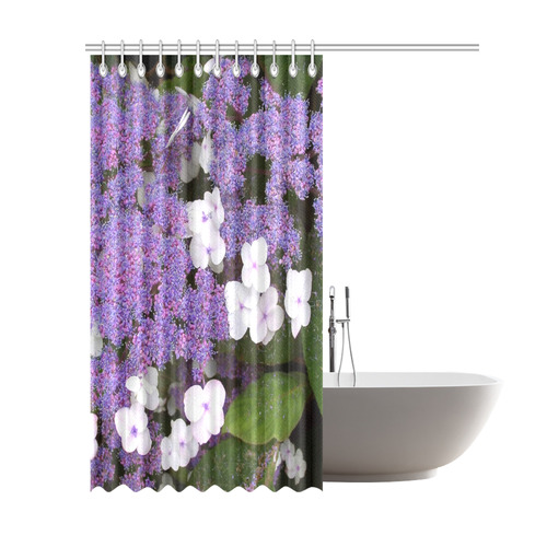 Hydrangea Purple White  Floral Shower Curtain 69"x84"