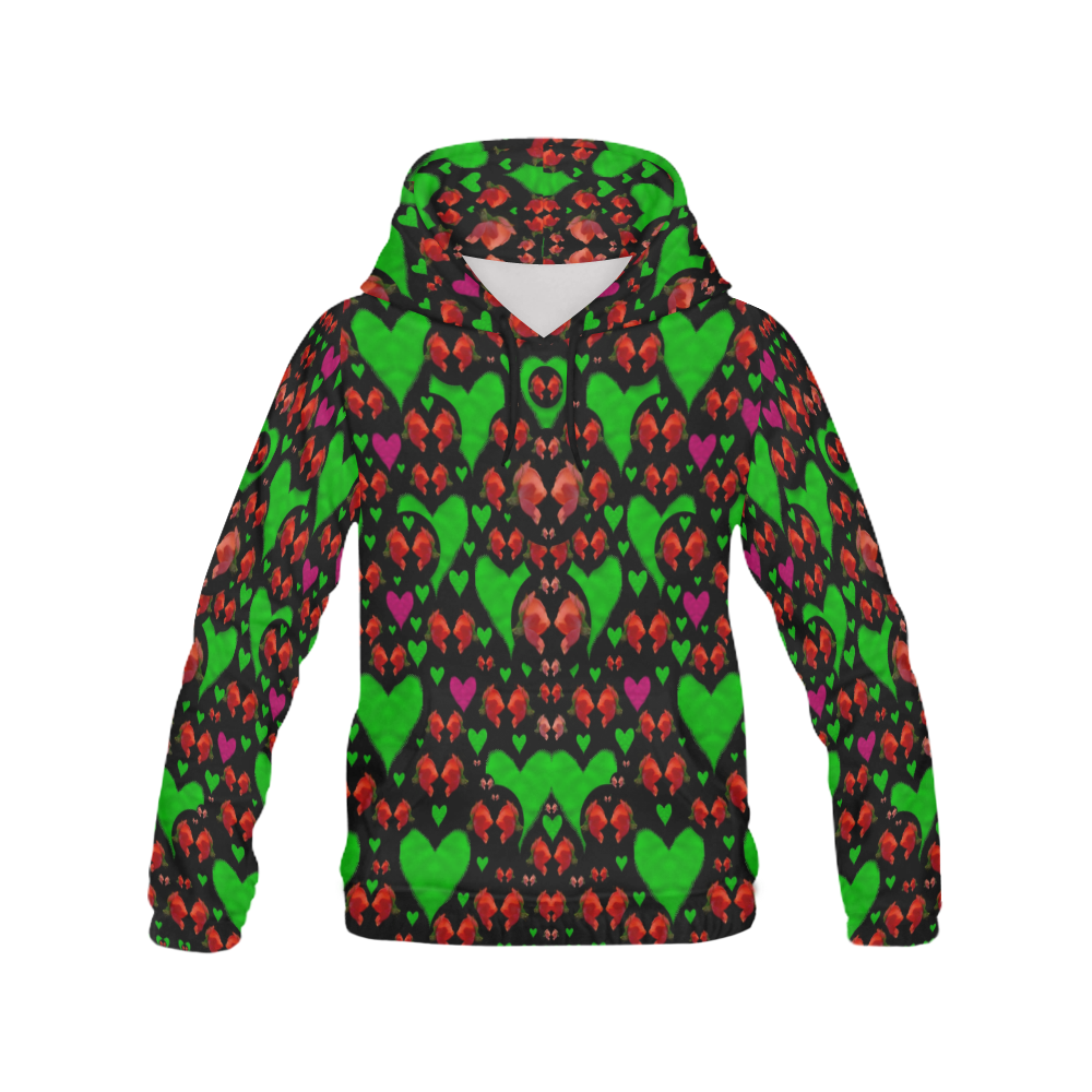 love hearts and roses All Over Print Hoodie for Women (USA Size) (Model H13)