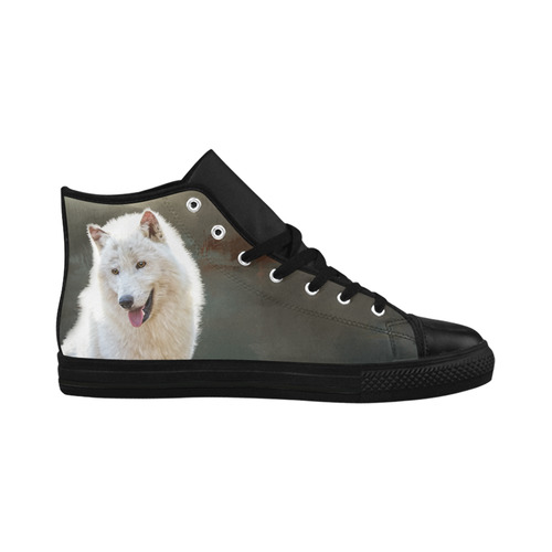 A wonderful painted arctic wolf Aquila High Top Microfiber Leather Men's Shoes/Large Size (Model 032)