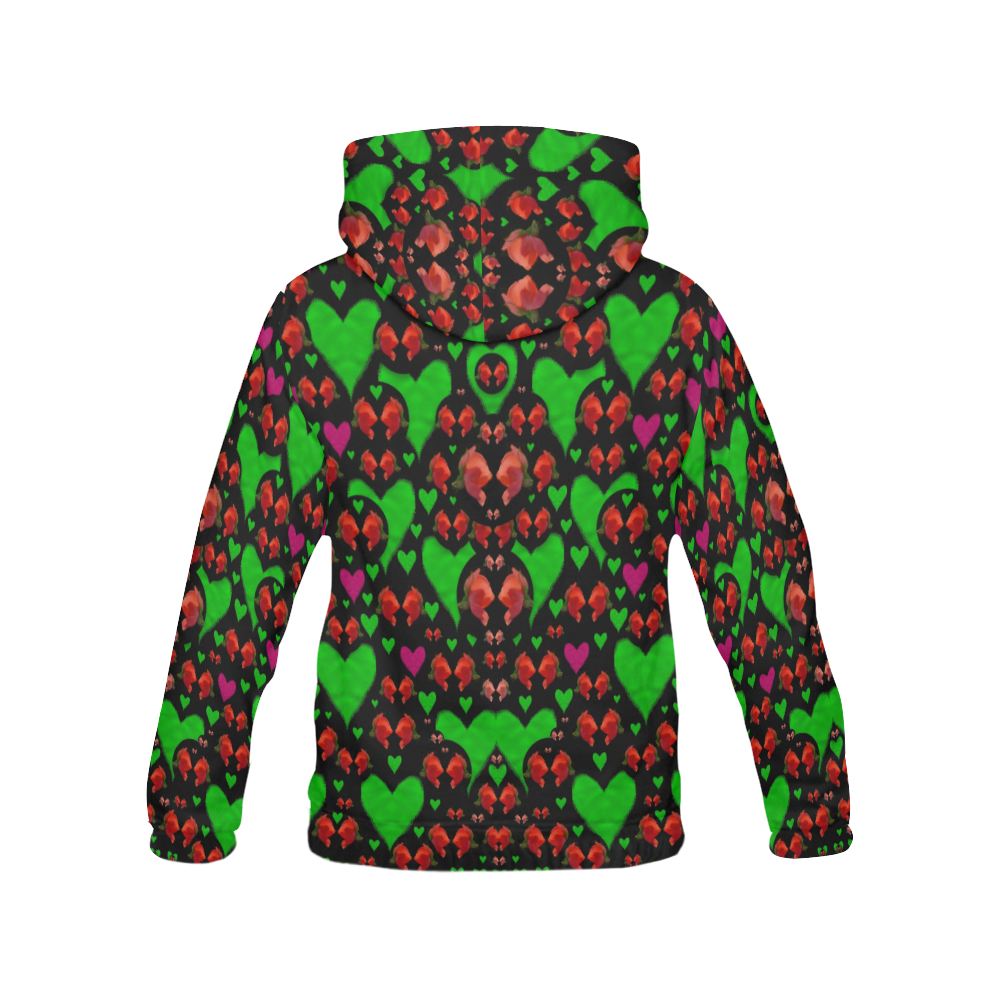 love hearts and roses All Over Print Hoodie for Women (USA Size) (Model H13)