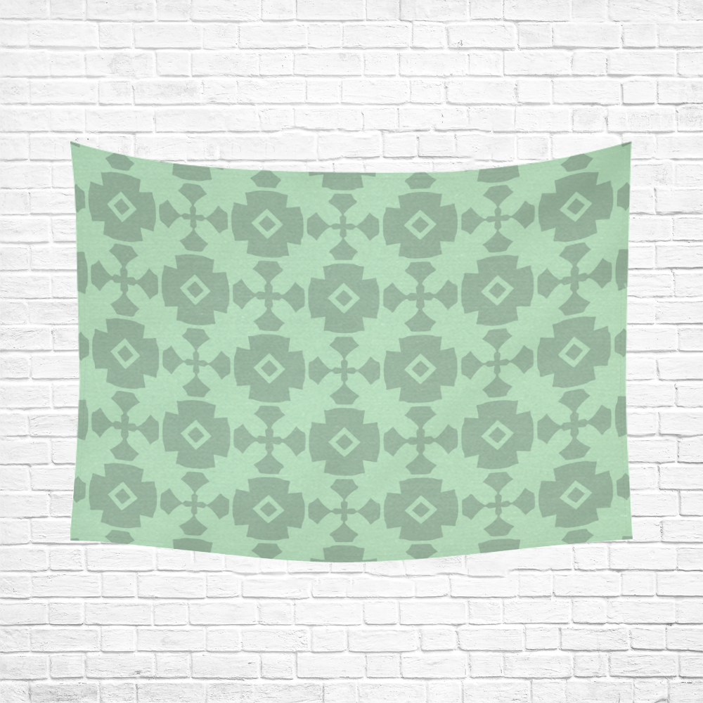 Mint Green Geometric Tile Pattern Cotton Linen Wall Tapestry 80"x 60"