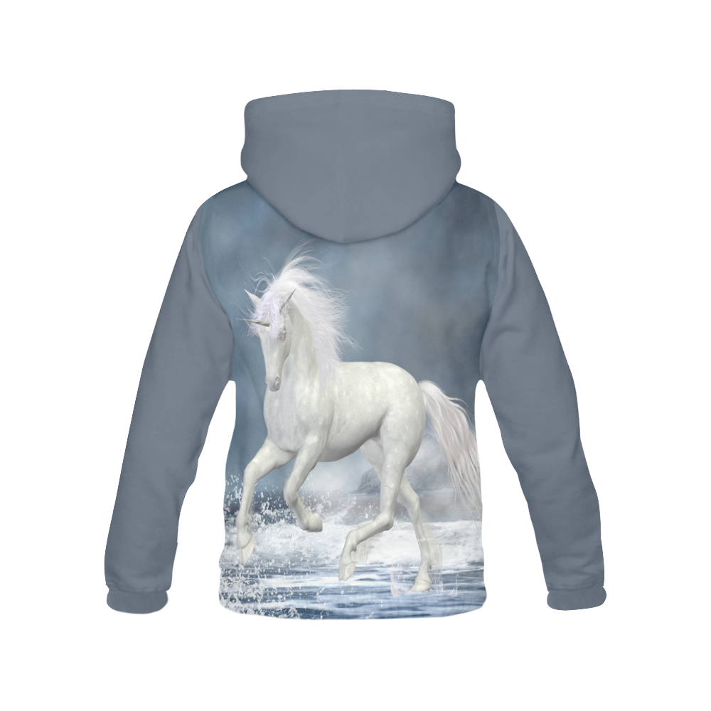 A white Unicorn wading in the water All Over Print Hoodie for Men (USA Size) (Model H13)